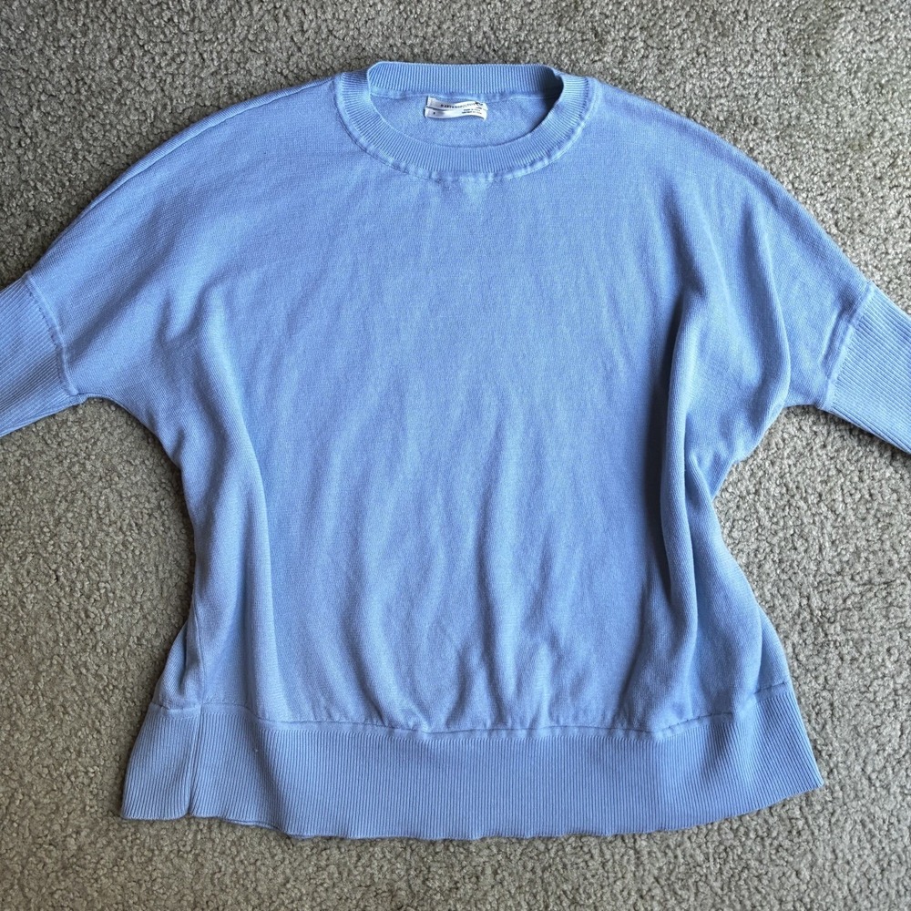 Anthropologie 100% Merino Wool Short Sleeve Sweater Blue Soft Women's Small